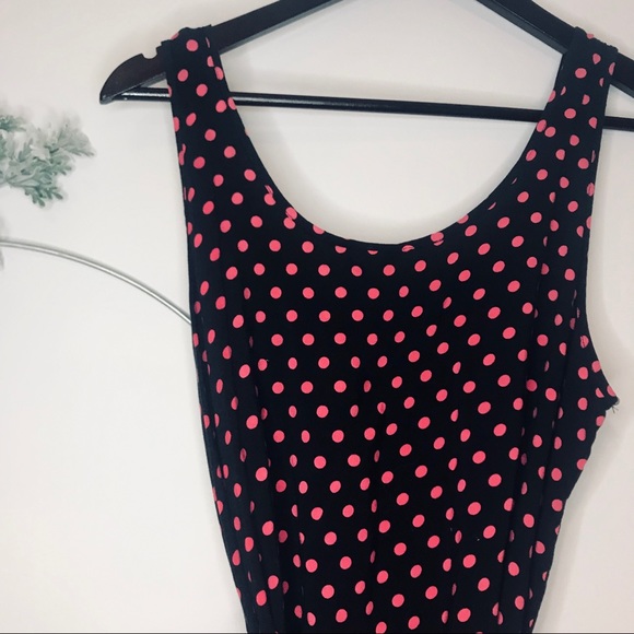 Hot Pink Retro Style Polka Dot Dress w/ waist tie - Picture 4 of 5